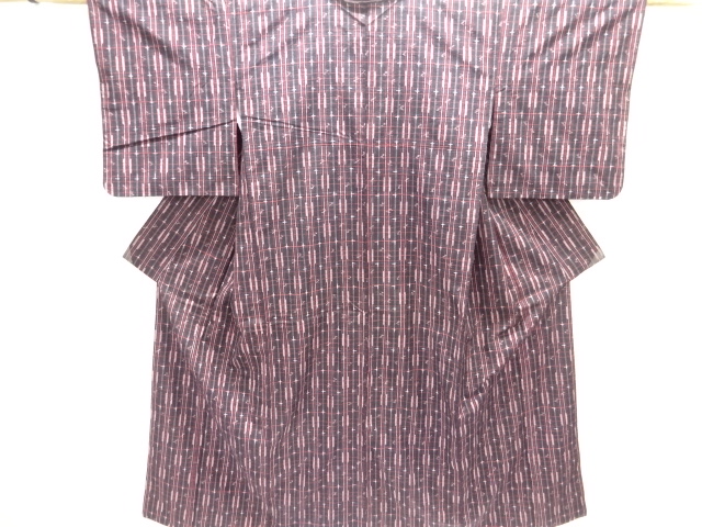 JAPANESE KIMONO / SILK / TSUMUGI / WOVEN GRID & KASURI PATTERN